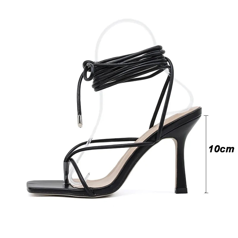 Vintage High Heel Sandals - Square Toe Cross Strap Women's Sandals