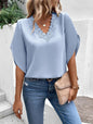 Lace V-neck Loose Shirt with Flared Sleeves