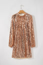 Gold Sequined Mini Dress with Long Sleeves and Cutout Back