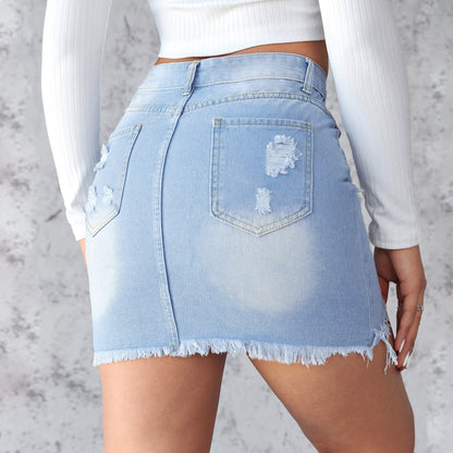 Slim-fit Ripped Denim Skirt for Women - Trendy & Stylish Look