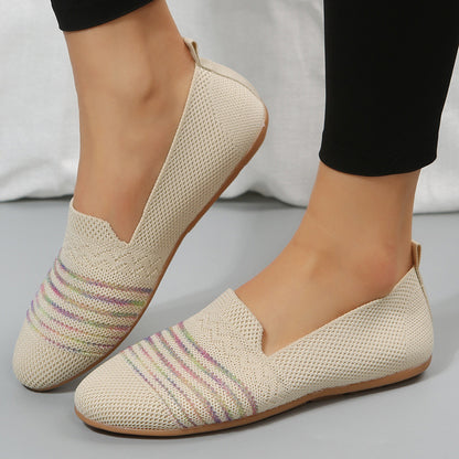 Women's Casual Flat Shoes - Flying Knit Flat Sole Single Shoes