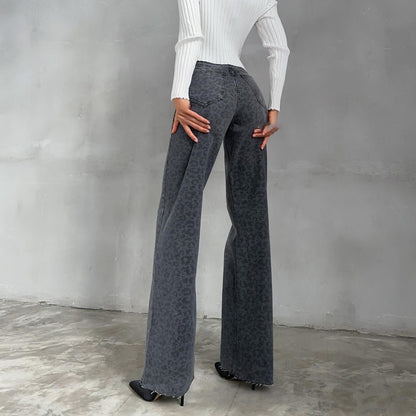Leopard Print Narrow Jeans for Women - Stylish Trendy Fashion