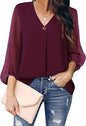 Women's Puff Sleeve V-neck Shirt - Long Sleeve Top