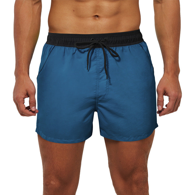 Men's Beach Boardshorts Quick-Drying Waterproof Lining Solid Color 3-Point Pants with Back Pocket Zipper