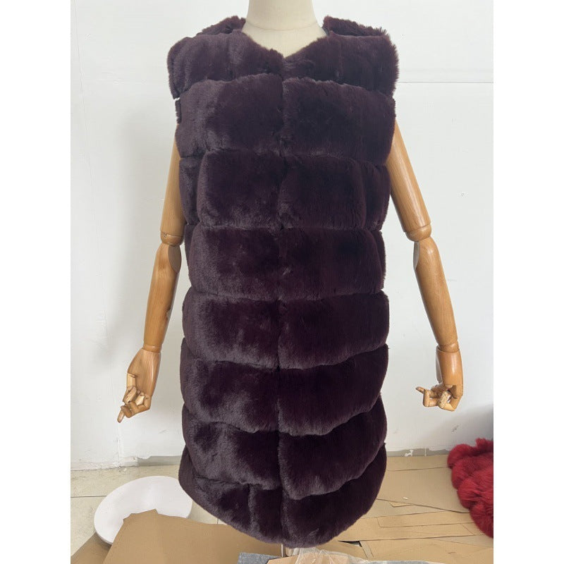 Fur Long Vest Coat - Stylish Cotton-padded Winter Outerwear