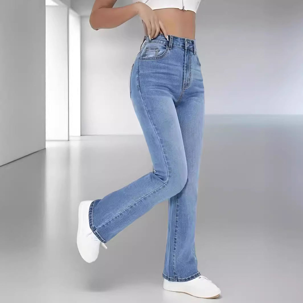 Women's High Waist Straight Slim Fit All-match Stretch Jeans