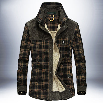 Winter Jacket Men's Thicken Fleece Jacket Warm Plaid Coats Pure Cotton Military Clothes