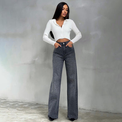 Leopard Print Narrow Jeans for Women - Stylish Trendy Fashion