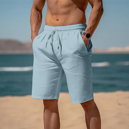 Summer Drawstring Shorts Elastic Waist Straight Pants Beach Breathable Shorts for Men