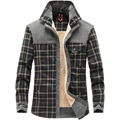 Winter Jacket Men's Thicken Fleece Jacket Warm Plaid Coats Pure Cotton Military Clothes