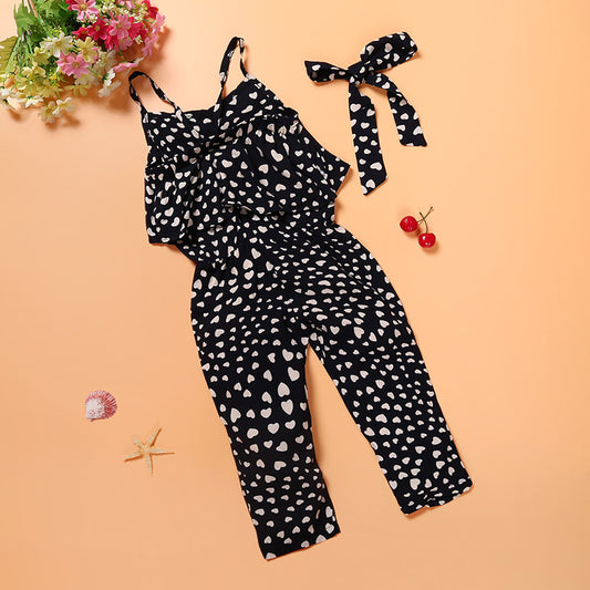 Children's Clothing Wholesale New Girls' Clothing Trendy Cool Girls Love Suspender Jumpsuit Suit One Drop
