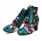 Ethnic Leather High-Heeled Boots for Autumn & Winter Fashion - Beautiful Handmade Retro Floral Design