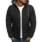 Stand-Up Collar Padded Hooded Jacket for Men - Outdoor Striped Cotton Padded Jacket