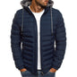 Stand-Up Collar Padded Hooded Jacket for Men - Outdoor Striped Cotton Padded Jacket