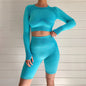Long-sleeved Seamless Yoga Set Women Gym Tops Shorts