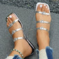 Women's Rhinestone Flat Sandals with Strap and Square Toe