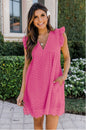 Lace Summer Beach Dress with Pockets - Sleeveless Jacquard Cutout V-Neck