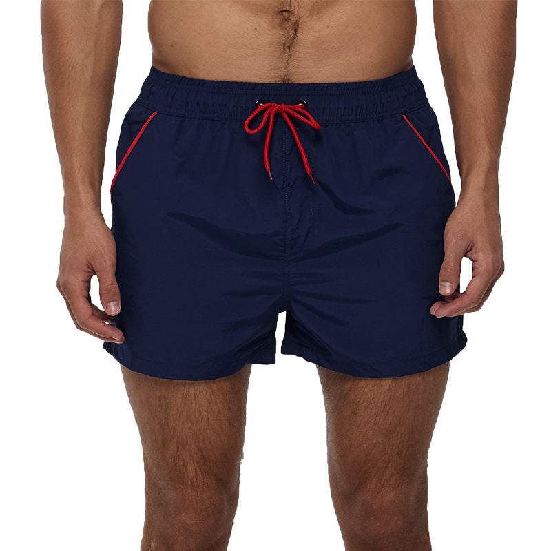 Men's Beach Boardshorts Quick-Drying Waterproof Lining Solid Color 3-Point Pants with Back Pocket Zipper
