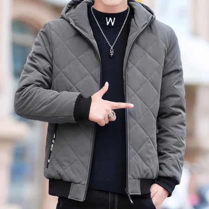 Fleece Jacket Plaid Coat - Diamond Plaid Cotton-padded Design
