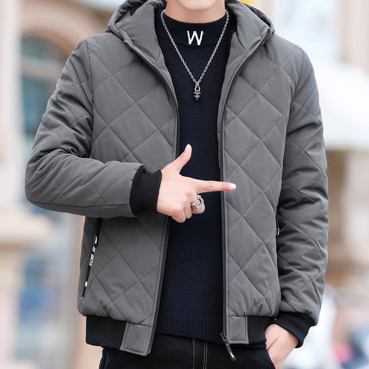 Fleece Jacket Plaid Coat - Diamond Plaid Cotton-padded Design