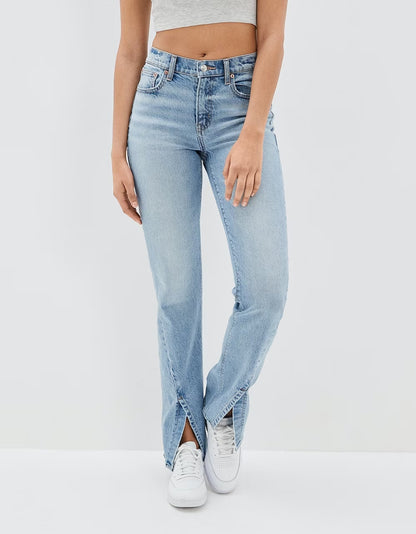 Commuter Stretch Washed Jeans - Fashionable Split Straight Pants
