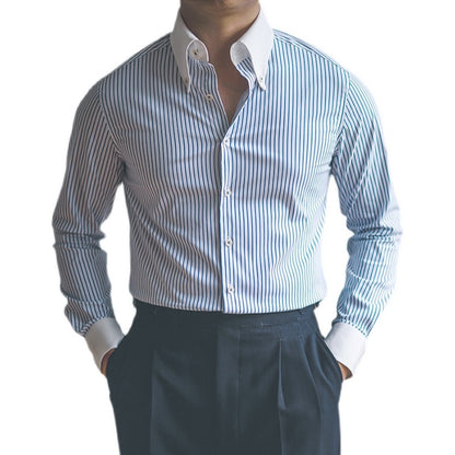 Men's Slim Fit Shirt - Pointed Collar Long Sleeve in Various Colors