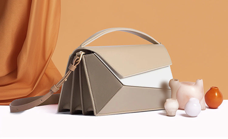 Women's Geometric Design Shoulder Bag - Hit Color Diamond Lattice Organ Messenger Bag