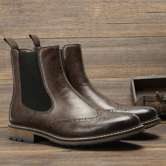 Chelsea Boots for Men - Retro Sleeve Mid-top Carved Outer
