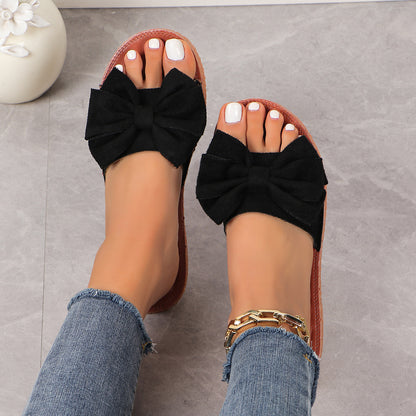 Women's Platform Beach Slippers with Cute Bow Design