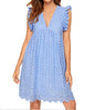 Lace Summer Beach Dress with Pockets - Sleeveless Jacquard Cutout V-Neck