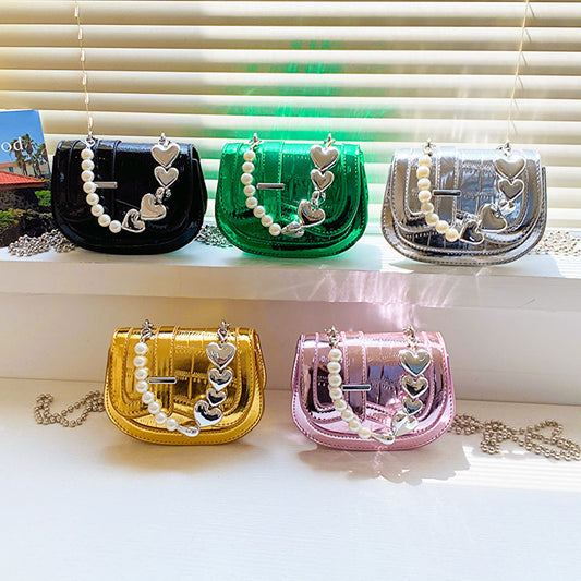 New Laser Pearl Tote Bag Saddle Girl Mini