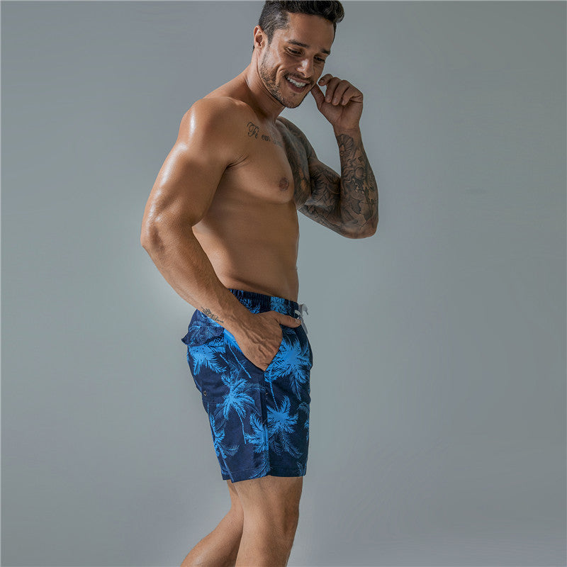 Men's Quick-Drying Swimming Trunks with Printed Design for Beach Shorts