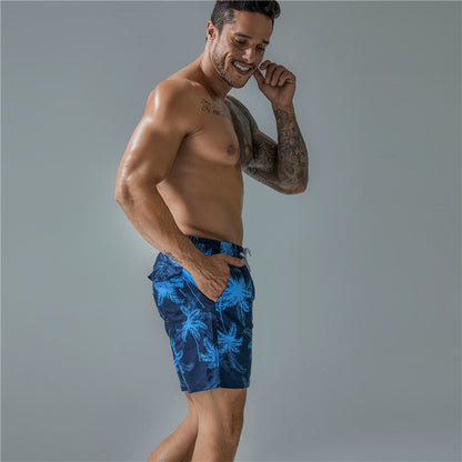 Men's Quick-Drying Swimming Trunks with Printed Design for Beach Shorts