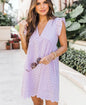 Lace Summer Beach Dress with Pockets - Sleeveless Jacquard Cutout V-Neck