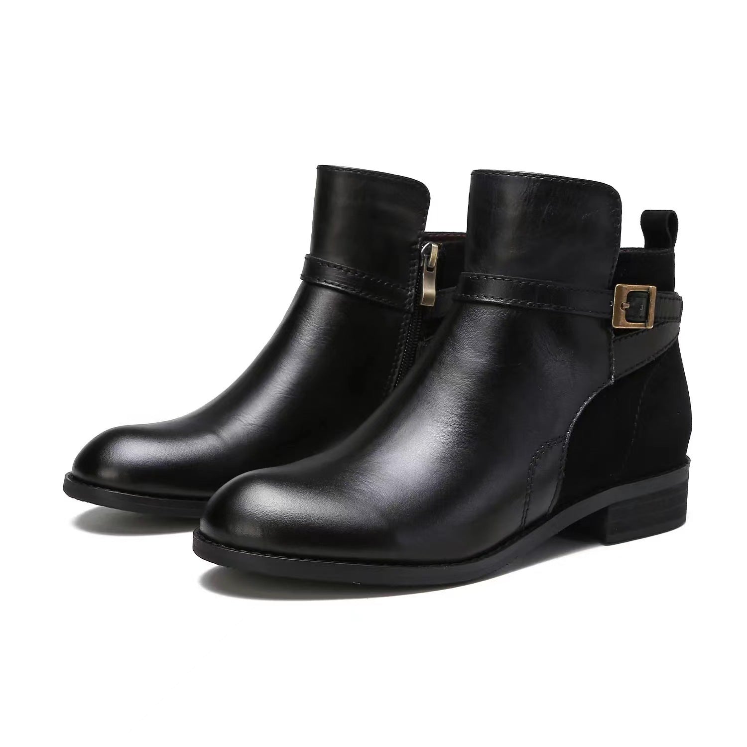 Low Heel Boot Women Buckle Shoes Fall Winter Waterproof Boots