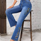 Women's Floral Embroidered Flared Jeans for Trendy Fashion