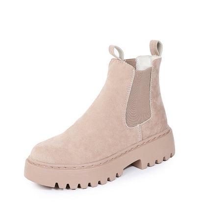 Women's Chunky Ankle Boots - Solid Color Platform for Autumn Winter, Stylish Footwear