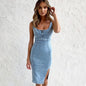 U-neck Denim Dress - New Suspender Summer Casual Slim Fit Dress with Slit Design for Women