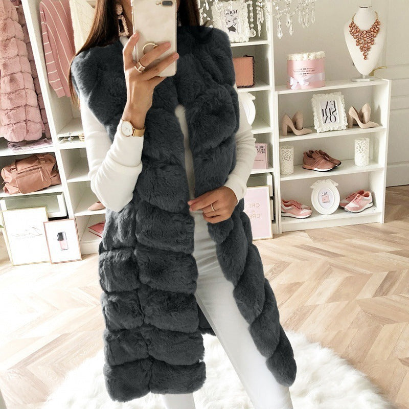 Fur Long Vest Coat - Stylish Cotton-padded Winter Outerwear