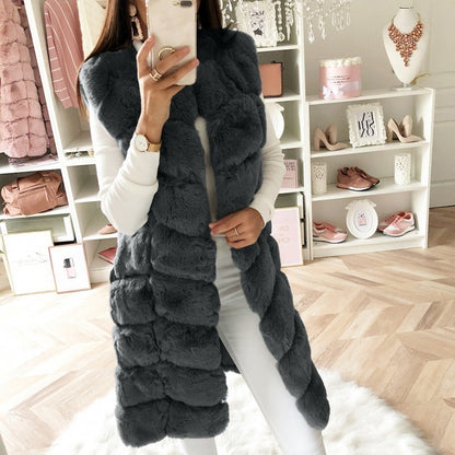 Fur Long Vest Coat - Stylish Cotton-padded Winter Outerwear