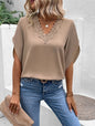 Lace V-neck Loose Shirt with Flared Sleeves