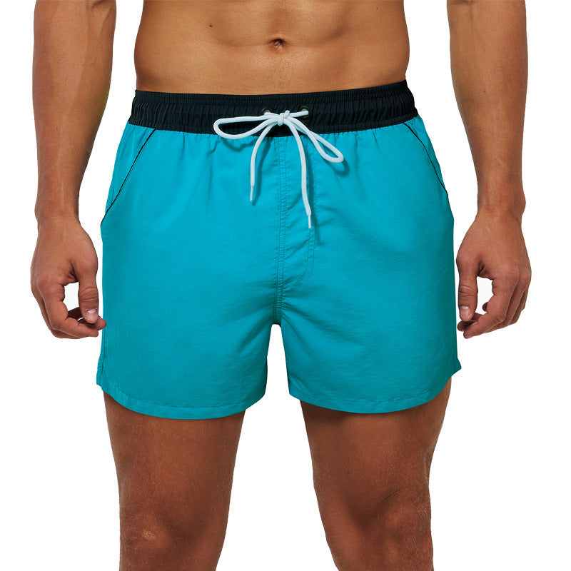 Men's Beach Boardshorts Quick-Drying Waterproof Lining Solid Color 3-Point Pants with Back Pocket Zipper