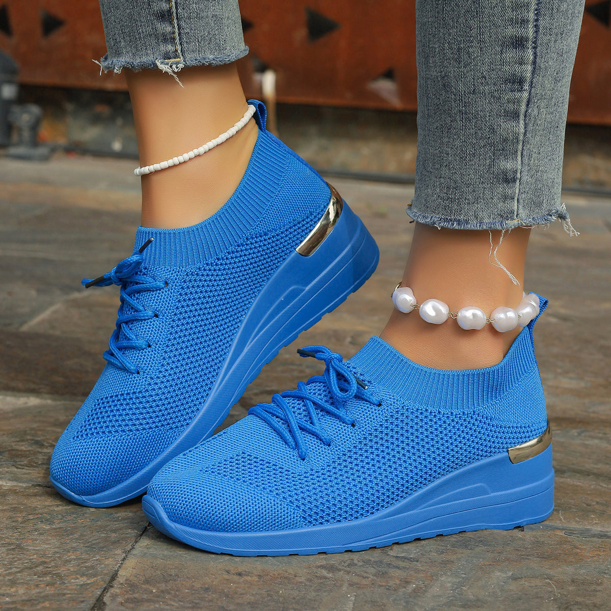 Round Head Platform Shoes - Leisure Front Lace-up Design