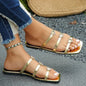 Women's Rhinestone Flat Sandals with Strap and Square Toe