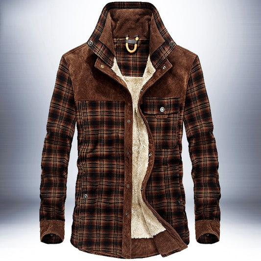 Winter Jacket Men's Thicken Fleece Jacket Warm Plaid Coats Pure Cotton Military Clothes