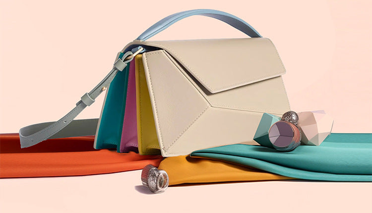 Women's Geometric Design Shoulder Bag - Hit Color Diamond Lattice Organ Messenger Bag