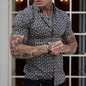 Men's Summer Slim Fit Shirt - Fashion Stretch 3D Printing Lapel Short Sleeves