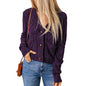 Summer Solid Color Knitted Cardigan with Pockets - Button Texture Long Sleeve