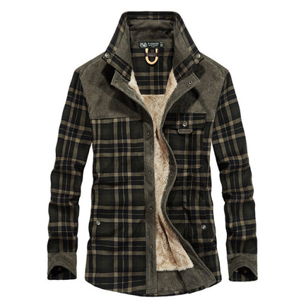 Winter Jacket Men's Thicken Fleece Jacket Warm Plaid Coats Pure Cotton Military Clothes