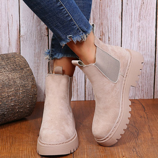 Women's Chunky Ankle Boots - Solid Color Platform for Autumn Winter, Stylish Footwear